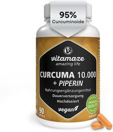 Vitamaze Curcuma Extrakt mit Piperin Hochdosierte Kapseln Vegan 90 Stück – Bild 1 von 3