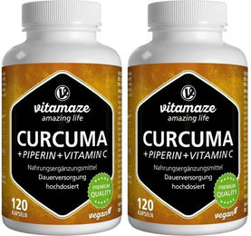 Vitamaze Curcuma mit Piperin und Vitamin C Kapseln vegan 120 Stück – Bild 1 von 1