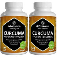 Produktbild von Vitamaze Curcuma mit Piperin und Vitamin C Kapseln vegan 120 Stück