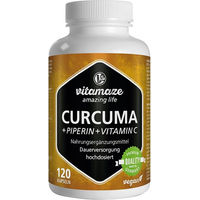 Produktbild von Vitamaze Curcuma, Piperin und Vitamin C Kapseln vegan 120 Stück