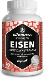 Vitamaze Eisen Fumarat 20 mg mit Histidin sowie Vitamin C, B9 und B12 in Kapseln, 90 Stück – Bild 1 von 1