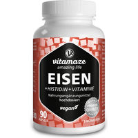 Produktbild von Vitamaze Eisen Fumarat 20 mg mit Histidin sowie Vitamin C, B9 und B12 in Kapseln, 90 Stück