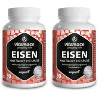 Produktbild von Vitamaze Eisen Fumarat 20 mg mit Histidin und Vitaminen C, B9, B12, 180 Kapseln, vegan, glutenfrei und laktosefrei für Erwachsene