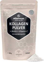 Vitamaze Kollagen Pulver mit Biotin und Vitamin C, Typ I & III, zuckerfrei und ohne Zusatzstoffe – Bild 1 von 4