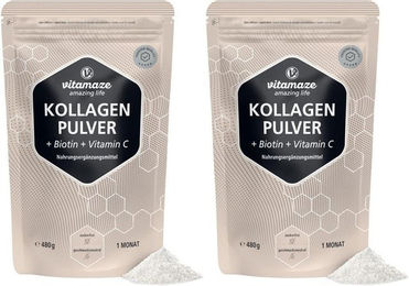 Vitamaze Kollagen Pulver Typ I und III aus Rind mit Biotin und Vitamin C, zuckerfrei und ohne Zusatzstoffe – Bild 1 von 4