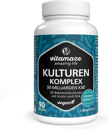 Vitamaze Kulturen Komplex mit 20 Bakterienkulturen, Inulin und Zink, 50 Mrd. KBE, vegane Kapseln – Bild 1 von 2