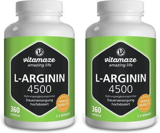 Vitamaze L-Arginin hochdosiert 4500 mg Kapseln 180 Stück – Bild 1 von 4