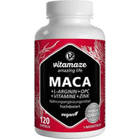 Produktbild von Vitamaze Maca 10:1 mit L-Arginin und OPC vegan Kapseln 120 Stück