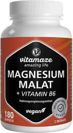 Vitamaze Magnesium Malat mit Vitamin B6 Kapseln vegan 180 Stück – Bild 1 von 2