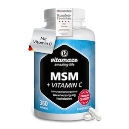 Vitamaze MSM Kapseln mit Vitamin C hochdosiert ohne Zusatzstoffe und zuckerfrei – Bild 1 von 6