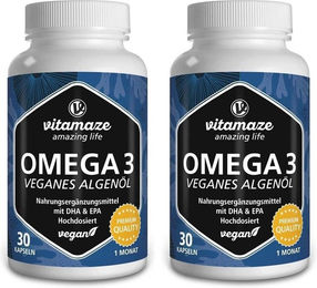 Vitamaze Omega 3 Vegan Algenöl Kapseln hochdosiert glutenfrei und laktosefrei – Bild 1 von 1