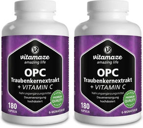Vitamaze OPC Traubenkernextrakt mit Vitamin C hochdosiert 180 Kapseln – Bild 1 von 1