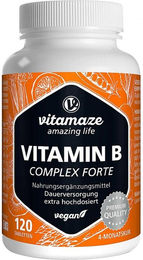 Vitamaze Vitamin B-Komplex extra hochdosiert vegan Tabletten 120 Stück für Erwachsene und Kinder – Bild 1 von 2