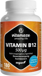Vitamaze Vitamin B12 500 µg hochdosiert vegan Tabletten 180 Stück – Bild 1 von 2