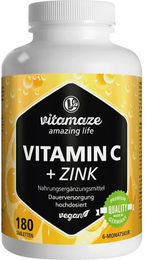 Vitamaze Vitamin C 1000 mg mit Zink Ascorbinsäure vegan Tabletten 180 Stück für Erwachsene – Bild 1 von 5