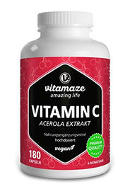 Vitamaze Vitamin C 160 mg aus Acerola und Hagebutte Kapseln vegan ohne Zusatzstoffe 180 Kapseln – Bild 1 von 6
