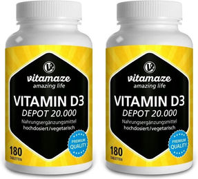 Vitamaze Vitamin D3 20.000 IE hochdosierte Tabletten 180 Stück vegetarisch glutenfrei laktosefrei – Bild 1 von 4
