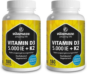 Vitamaze Vitamin D3 5000 IE + K2 Tabletten vegetarisch 180 Stück – Bild 1 von 1