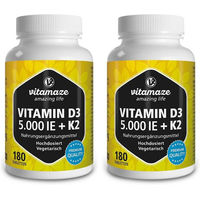 Produktbild von Vitamaze Vitamin D3 5000 IE + K2 Tabletten vegetarisch 180 Stück