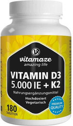 Vitamaze Vitamin D3 K2 5000 IE 100 µg hochdosiert vegetarische Tabletten 180 Stück – Bild 1 von 5