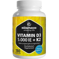 Produktbild von Vitamaze Vitamin D3 K2 5000 IE 100 µg hochdosiert vegetarische Tabletten 180 Stück