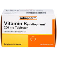 Produktbild von Vitamin B1 ratiopharm 200 mg Tabletten 100 Stück laktosefrei glutenfrei zuckerfrei