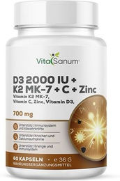 VitaSanum Vitamin D3 2000 IU mit K2 MK-7, Vitamin C und Zink in Kapseln 60 Stück – Bild 1 von 1