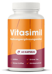 Vitasimil Nahrungsergänzungsmittel mit pflanzlichen Extrakten, Himbeerketon und Grünem Tee, 450 mg, 60 Kapseln, pflanzlicher Ursprung – Bild 1 von 2