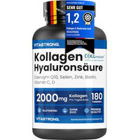 Produktbild von Vitastrong Kollagen Typ I & III mit Hyaluronsäure, Biotin, Zink, Selen und CoQ10, 2000 mg, 180 Tabletten, glutenfrei und laktosefrei