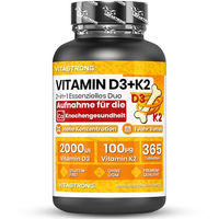 Produktbild von Vitastrong Vitamin D3 + K2 Tabletten 2000 IE, 365 Stück, vegetarisch, glutenfrei, ohne Zusatzstoffe