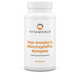 vitaworld Myo-Inositol und Mönchspfeffer Komplex mit L-Carnitin, Folsäure, B6, B12, Eisen und Zink, 90 vegane Kapseln, hochdosiert, glutenfrei und laktosefrei – Bild 1 von 2