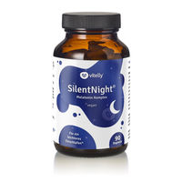 Produktbild von vitelly SilentNight Melatonin Komplex Kapseln mit 0,5 mg Melatonin, Baldrian, Lavendel, Melisse, Passionsblume und L-Tryptophan, vegan, 90 Kapseln
