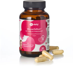 vitelly WomanToMum Kinderwunsch Vitamine Kapseln vegan ohne Zusatzstoffe für Frauen Schwangere und Stillende – Bild 1 von 3