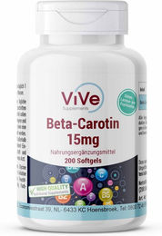 Vive Supplements Beta-Carotin 15mg Vitamin A Kapseln glutenfrei laktosefrei ohne Zusatzstoffe 200 Stück – Bild 1 von 1