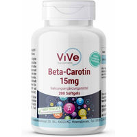 Produktbild von Vive Supplements Beta-Carotin 15mg Vitamin A Kapseln glutenfrei laktosefrei ohne Zusatzstoffe 200 Stück