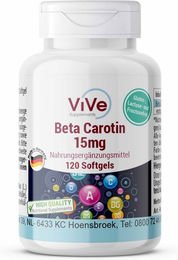 Vive Supplements Beta Carotin 15mg Vitamin A Kapseln ohne Zusatzstoffe 120 Stück – Bild 1 von 1