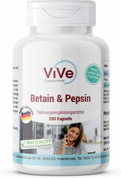 Vive Supplements Betain HCl und Pepsin Kapseln glutenfrei laktosefrei ohne Zusatzstoffe 200 Stück – Bild 1 von 1