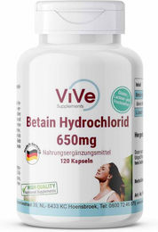 Vive Supplements Betain Hydrochlorid 2600 mg Kapseln vegan ohne Zusatzstoffe 120 Stück – Bild 1 von 1