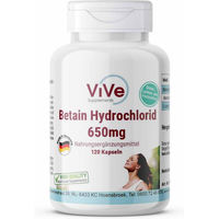 Produktbild von Vive Supplements Betain Hydrochlorid 2600 mg Kapseln vegan ohne Zusatzstoffe 120 Stück