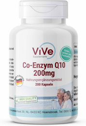 Vive Supplements Co-Enzym Q10 200 mg Ubichinon Kapseln 200 Stück vegan glutenfrei laktosefrei ohne Zusatzstoffe – Bild 1 von 1