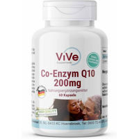 Produktbild von Vive Supplements Co-Enzym Q10 Ubiquinon 200 mg Kapseln vegan ohne Zusatzstoffe 60 Stück