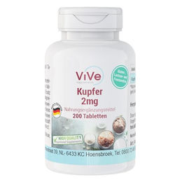 ViVe Supplements Kupfer 2mg Kupferbisglycinat Tabletten 200 Stück glutenfrei laktosefrei ohne Zusatzstoffe für Erwachsene – Bild 1 von 1