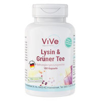 Produktbild von ViVe Supplements L-Lysin und Grüner Tee Extrakt mit Polyphenolen und EGCG, 400 mg L-Lysin und 200 mg Grüner Tee Extrakt, 100 vegane Kapseln, ohne Zusatzstoffe und ohne Gelatine