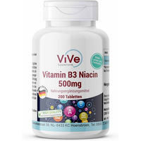 Produktbild von Vive Supplements Niacin Vitamin B3 500 mg Tabletten glutenfrei laktosefrei ohne Zusatzstoffe 200 Stück