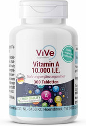 Vive Supplements Vitamin A 10.000 I.E. Tabletten 300 Stück vegan glutenfrei laktosefrei ohne Zusatzstoffe – Bild 1 von 1