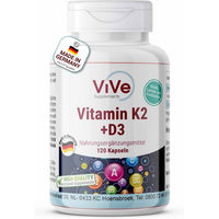 Produktbild von Vive Supplements Vitamin K2 + D3 Kapseln vegan ohne Zusatzstoffe 120 Stück
