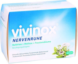 Vivinox Nervenruhe Beruhigungsdragees mit Baldrian, Melisse und Passionsblume, laktosefrei, pflanzlicher Ursprung, 100 Stück – Bild 1 von 2