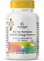 Warnke B-Komplex B12 3er-Komplex mit 5-MTHF und 200µg Folsäure Tabletten vegan glutenfrei laktosefrei – Bild 1 von 1