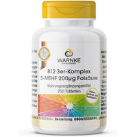 Produktbild von Warnke B-Komplex B12 3er-Komplex mit 5-MTHF und 200µg Folsäure Tabletten vegan glutenfrei laktosefrei