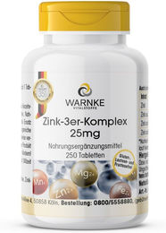 Warnke Vitalstoffe Zink-3er-Komplex 25 mg Tabletten vegan glutenfrei laktosefrei ohne Zusatzstoffe 250 Stück – Bild 1 von 1